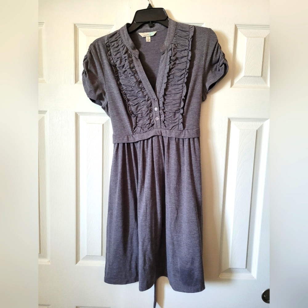 Gray Short Sleeve Dress with Ruffle Detail